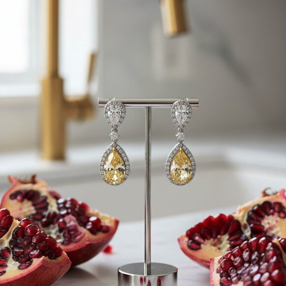 Pear Shaped 14K (or 18k upon request) Drop Diamond Waterfall Earrings - Picture 4 of 5